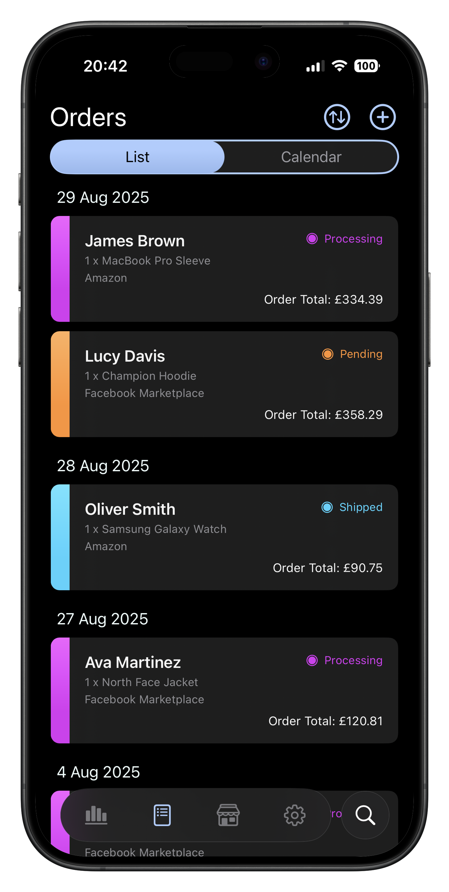 Ordernise App Interface showing order management dashboard with inventory tracking